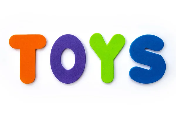 Palavra Toys Soletrado Com Letras Coloridas — Fotografia de Stock