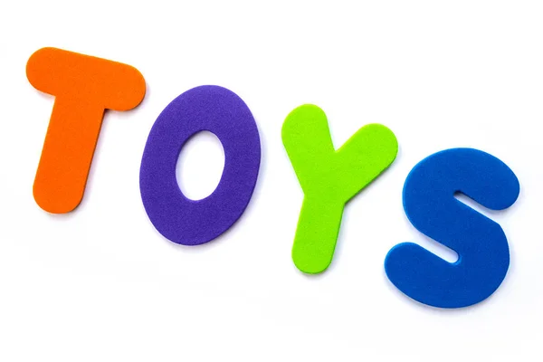 Palavra Toys Soletrado Com Letras Coloridas — Fotografia de Stock