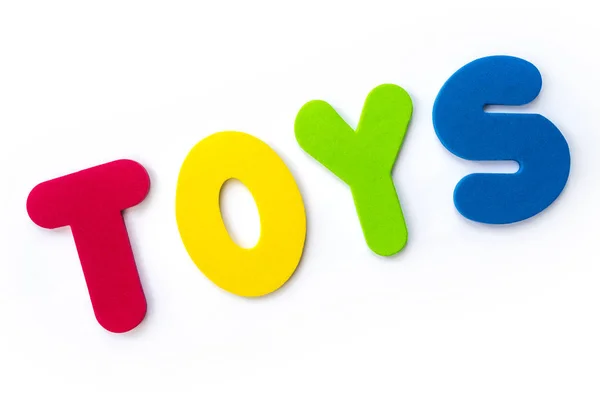 Palavra Toys Soletrado Com Letras Coloridas — Fotografia de Stock