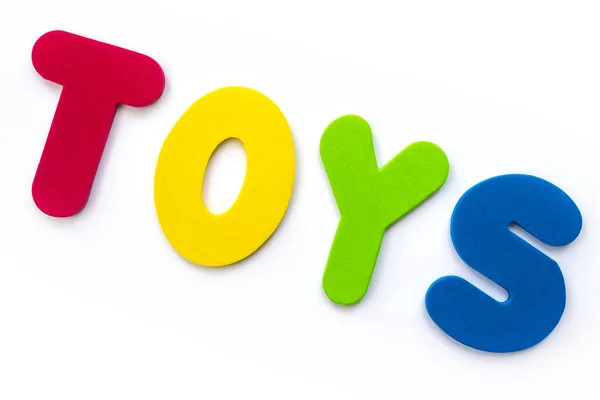 Palavra Toys Soletrado Com Letras Coloridas — Fotografia de Stock