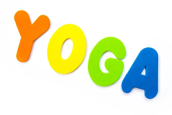 Parola Yoga Scritto Con Lettere Colorate — Foto Stock