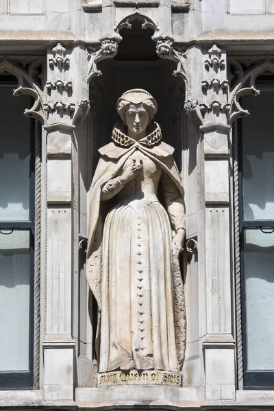 Statua Maria Regina Scozia Sulla Facciata Edificio Fleet Street Nella — Foto Stock