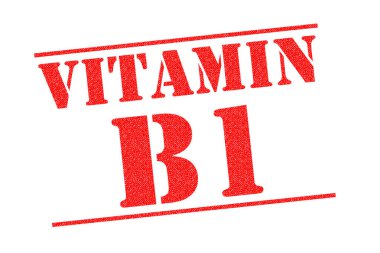 B1 vitamini kırmızı lastik damgası beyaz bir arka plan üzerinde. 