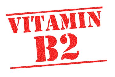 B2 vitamini kırmızı lastik damgası beyaz bir arka plan üzerinde.