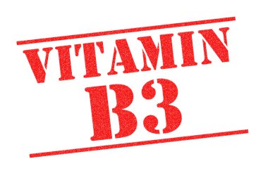 Vitamin B3 Kırmızı lastik damgası beyaz bir arka plan üzerinde.