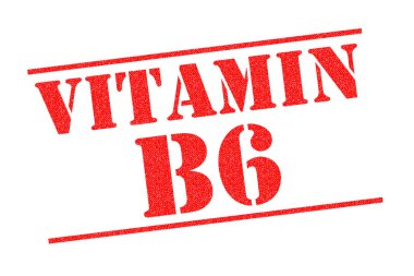 B6 vitamini kırmızı lastik damgası beyaz bir arka plan üzerinde.
