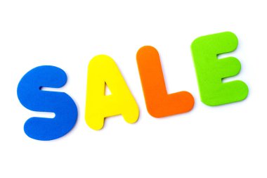 Kelime Satılık düz beyaz arka plan üzerinde.