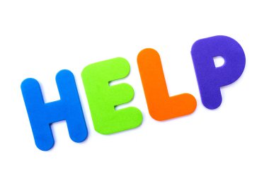 Kelime yardım çok renkli harflerle spelt..