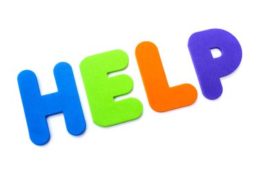 Kelime yardım çok renkli harflerle spelt..