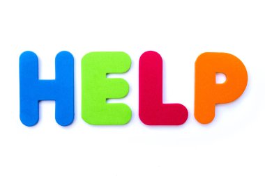 Kelime yardım çok renkli harflerle spelt..