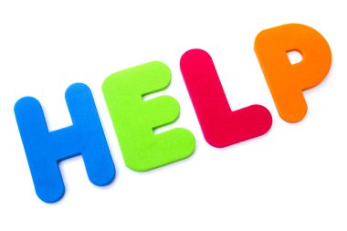 Kelime yardım çok renkli harflerle spelt..