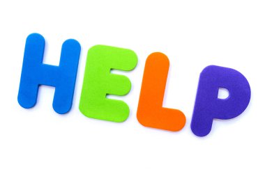 Kelime yardım çok renkli harflerle spelt..