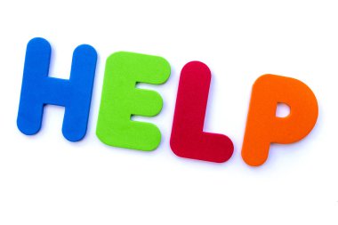 Kelime yardım çok renkli harflerle spelt..