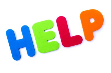 Kelime yardım çok renkli harflerle spelt..