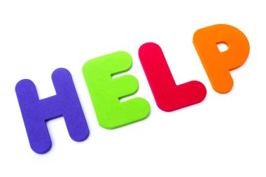 Kelime yardım çok renkli harflerle spelt..