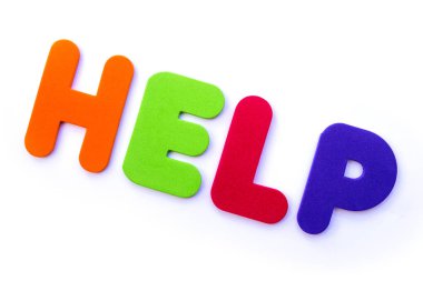 Kelime yardım çok renkli harflerle spelt..