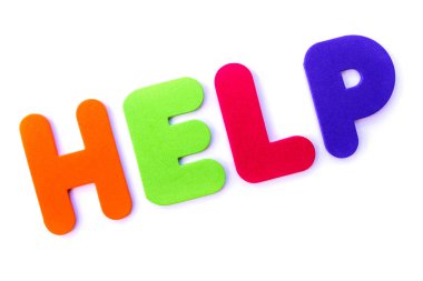 Kelime yardım çok renkli harflerle spelt..