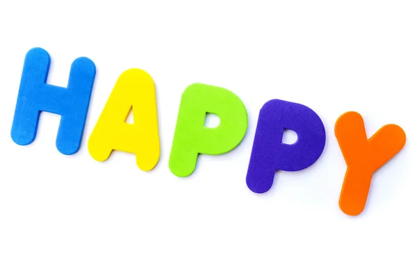 Word Happy Plain White Background — Stock Photo, Image