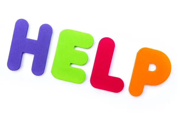 Word Help Spelt Multi Coloured Letters — Stock Photo, Image