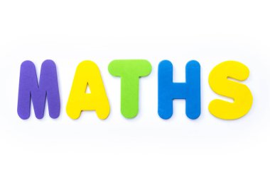 The word MATHS spelt in multi-coloured letters. clipart