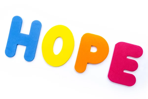Das Wort Hoffnung Mehrfarbigen Buchstaben Geschrieben — Stockfoto