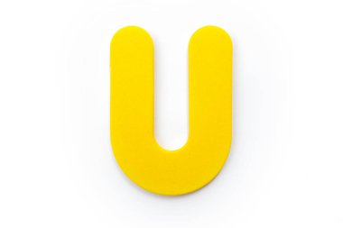 Beyaz bir arka plan üzerinde sarı harf U.