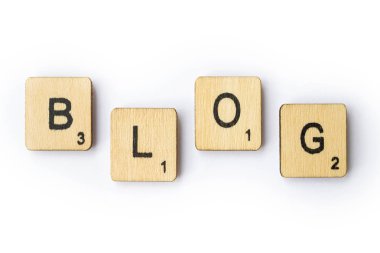 Londra, İngiltere - 28 Haziran 2018: Kelime Blog ahşap Scrabble harf taşlarla, 28 Haziran 2018 üzerinde spelt.