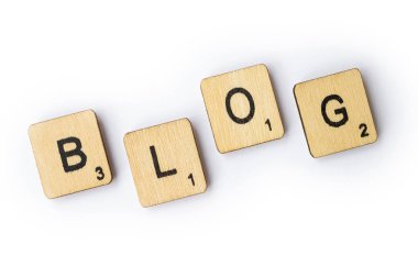 Londra, İngiltere - 28 Haziran 2018: Kelime Blog ahşap Scrabble harf taşlarla, 28 Haziran 2018 üzerinde spelt.