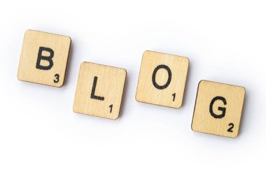 Londra, İngiltere - 28 Haziran 2018: Kelime Blog ahşap Scrabble harf taşlarla, 28 Haziran 2018 üzerinde spelt.