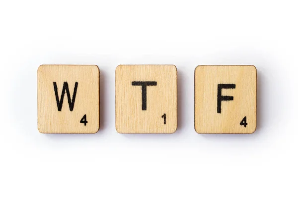 Londra Giugno 2018 Abbreviazione Wtf Farro Con Lettera Legno Scrabble — Foto Stock