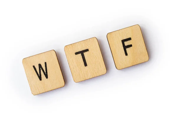 Die Abkürzung Wtf Geschrieben Mit Hölzernen Buchstabenkacheln — Stockfoto