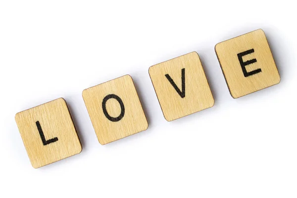 Palabra Amor Escrito Con Azulejos Madera — Foto de Stock