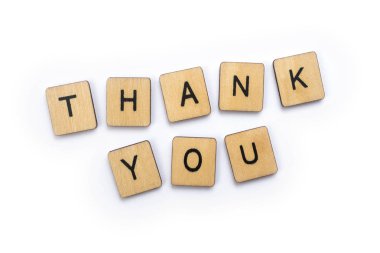 THANK YOU, spelt with wooden letter tiles. clipart