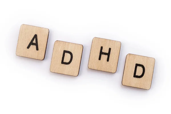 Abbreviation Adhd Attention Deficit Hyperactivity Disorder Spelt Wooden Letter Tiles — Stock Photo, Image