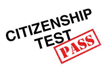 Kırmızı bir Pass damgası ile damgalı vatandaşlık Test başlığı.