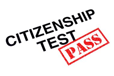 Kırmızı bir Pass damgası ile damgalı vatandaşlık Test başlığı.