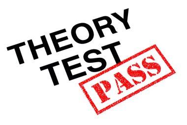 Kırmızı bir Pass damgası ile damgalı bir teori Test başlığı.