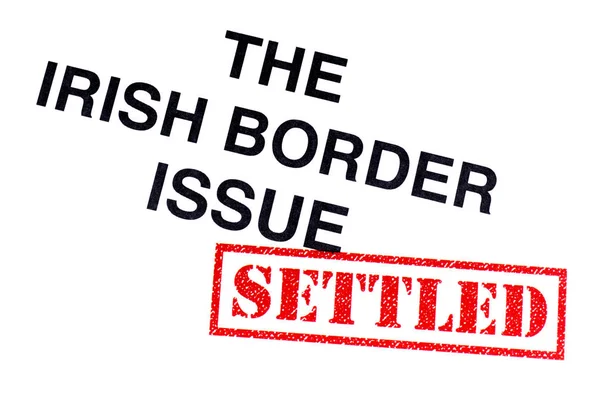 Irish Border Issue Headline Stamped Red Settled Rubber Stamp — стоковое фото