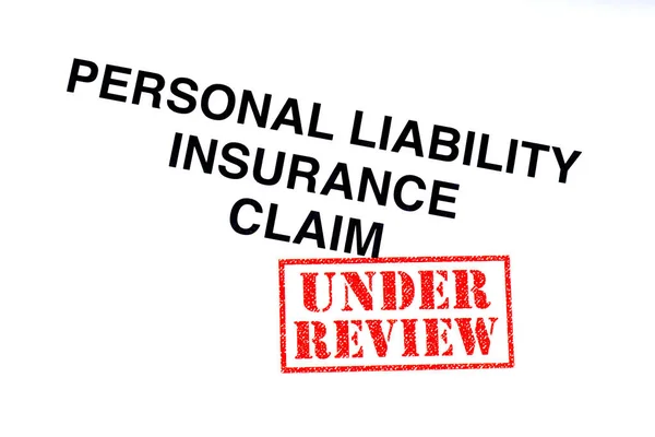 Personal Liability Insurance Claim Heading Stamped Red Review Rubber Stamp — Stock Photo, Image