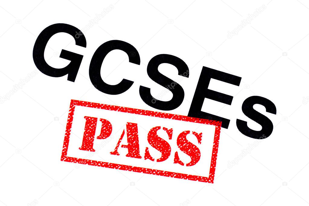 A GCSEs heading stamped with a red PASS rubber stamp. 