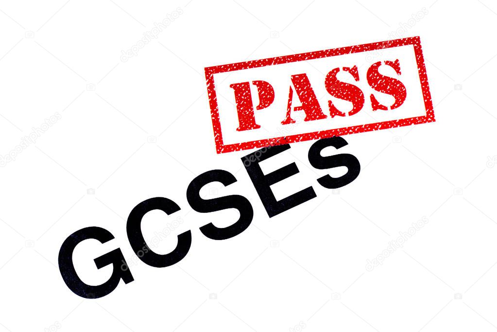 A GCSEs heading stamped with a red PASS rubber stamp. 