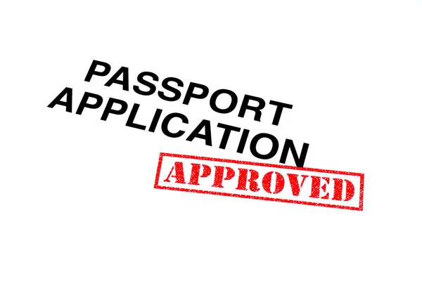 Kırmızı Onaylandı Damgası Ile Damgalı Pasaport Uygulama Başlığı — Stok fotoğraf