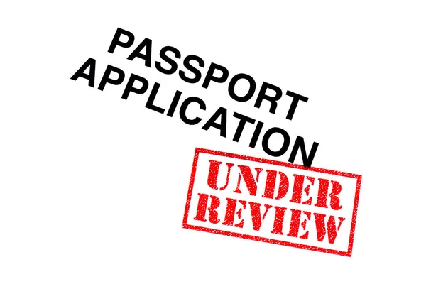 护照申请标题加盖红色的审查橡皮戳 — 图库照片
