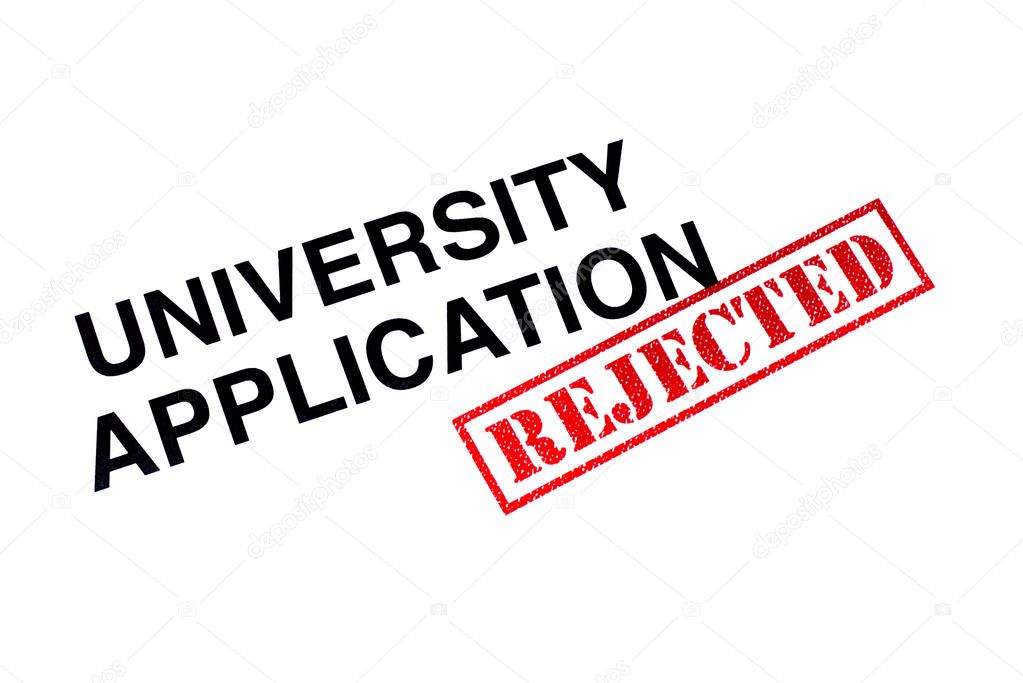 University Application heading stamped with a red REJECTED rubber stamp. 