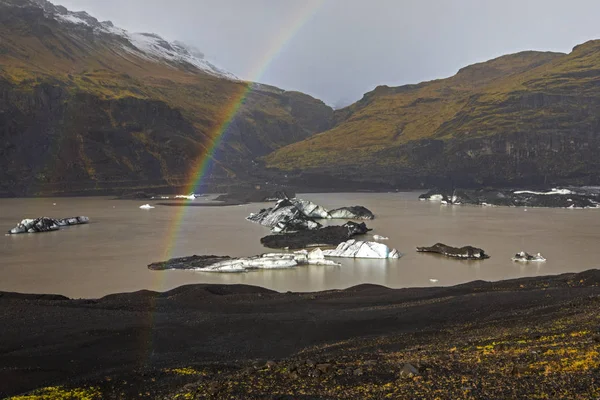 Ein Regenbogen Gletscher Solheimajokull Südlichen Eisland Sie Schmilzt Aufgrund Der — Stockfoto