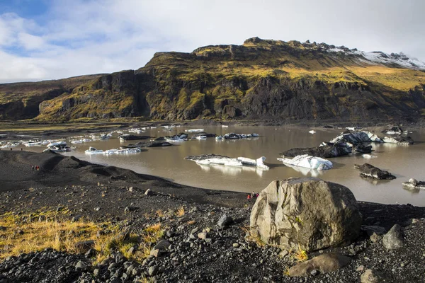 Widok Solheimajokull Lodowiec Południowej Islandii Szybko Topnieje Powodu Ocieplenia Temperaturach — Zdjęcie stockowe