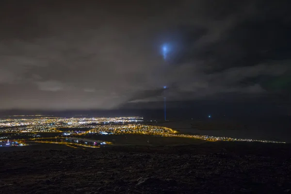 Beautiful View City Lights Reykjavik Iceland Light Peace Tower Can — Stock Photo, Image