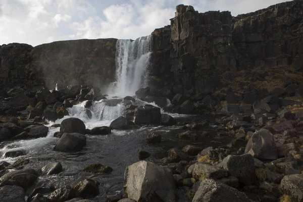 Widok Piękny Wodospad Oxararfoss Parku Narodowym Thingvellir Islandii — Zdjęcie stockowe