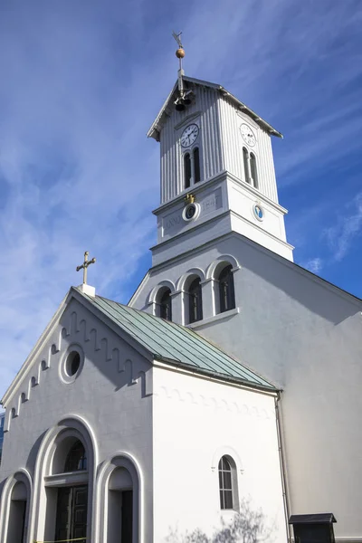Вид Красивую Церковь Домкиркян Городе Рейкьявик Исландия — стоковое фото