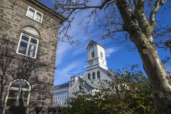 Reykjavik Islanda Ottobre 2018 Veduta Della Bellissima Chiesa Domkirkjan Dal — Foto Stock